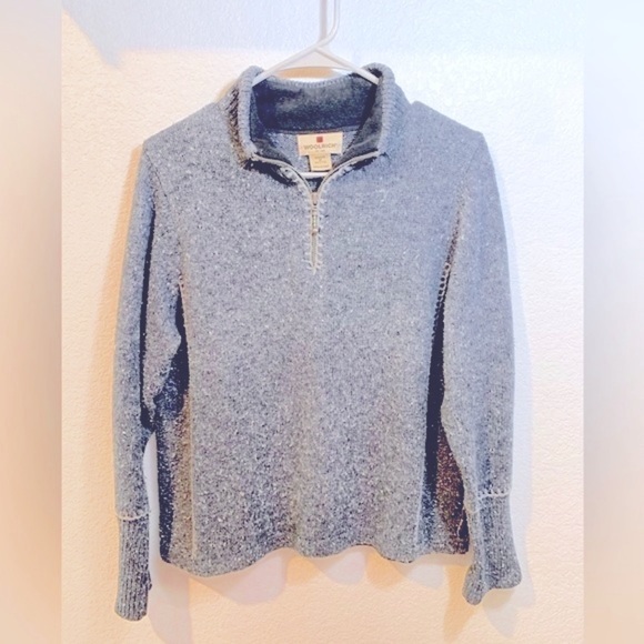 346. Woolrich 1/4 zip Grey heathered sweater & lambswool stitching MP - Picture 1 of 6